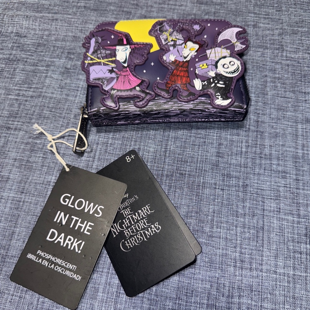 NEW Loungefly Disney Nightmare Before Christmas Lock Shock & Barrel Glow Wallet
